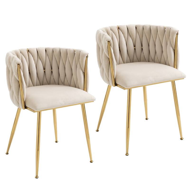 HOMEFUN Velvet Upholstered Tufted Side Dining Chair With Golden Legs（set of 2）