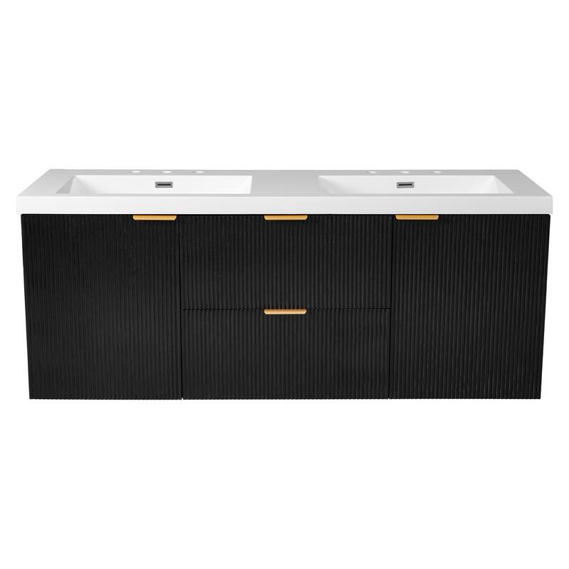 59.3 Inch Floating Double Sink Bathroom Vanity with SMC Resin Top, Wall Mounted Storage Cabinet for Large Bathrooms