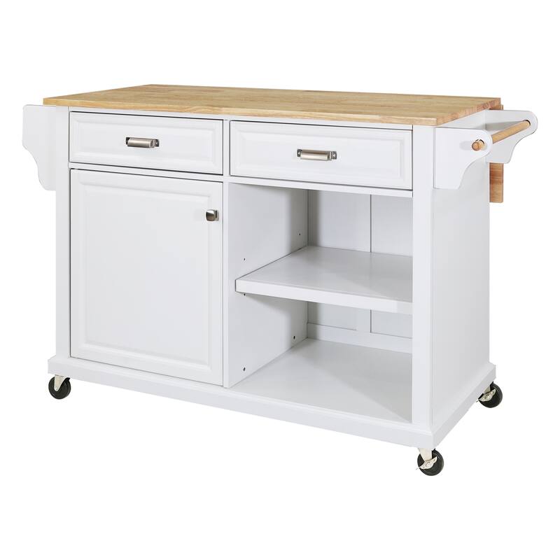 Natural Wood Top Kitchen Island with Storage