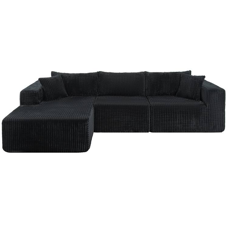 110" Modular Cloud Couch Sectional Sofa - Deep Seat Corduroy L-Shape Couch - Boneless Compressed Sofa