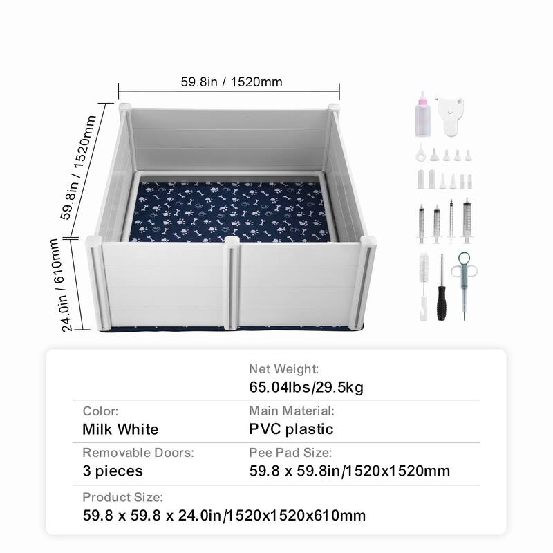 White PVC Plastic Dog Whelping Box with Rails Pee Pad Ideal for Indoor Dogs and Puppies