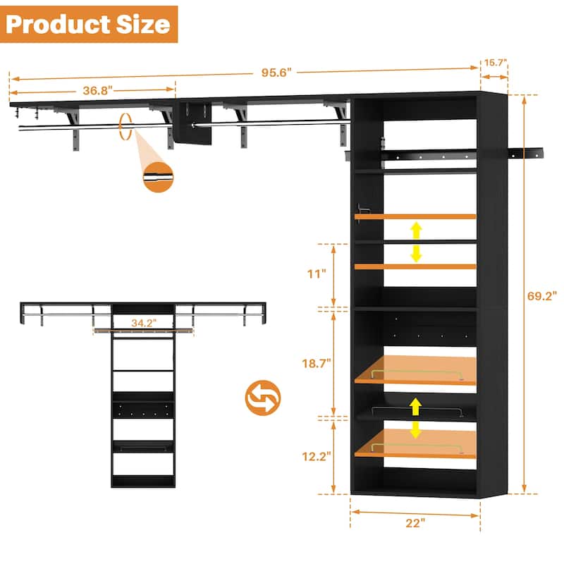 Cimly Over Washer and Dryer Storage Organizer, 8FT Wall Mounted Laundry Room Closet System with Hanging Rods