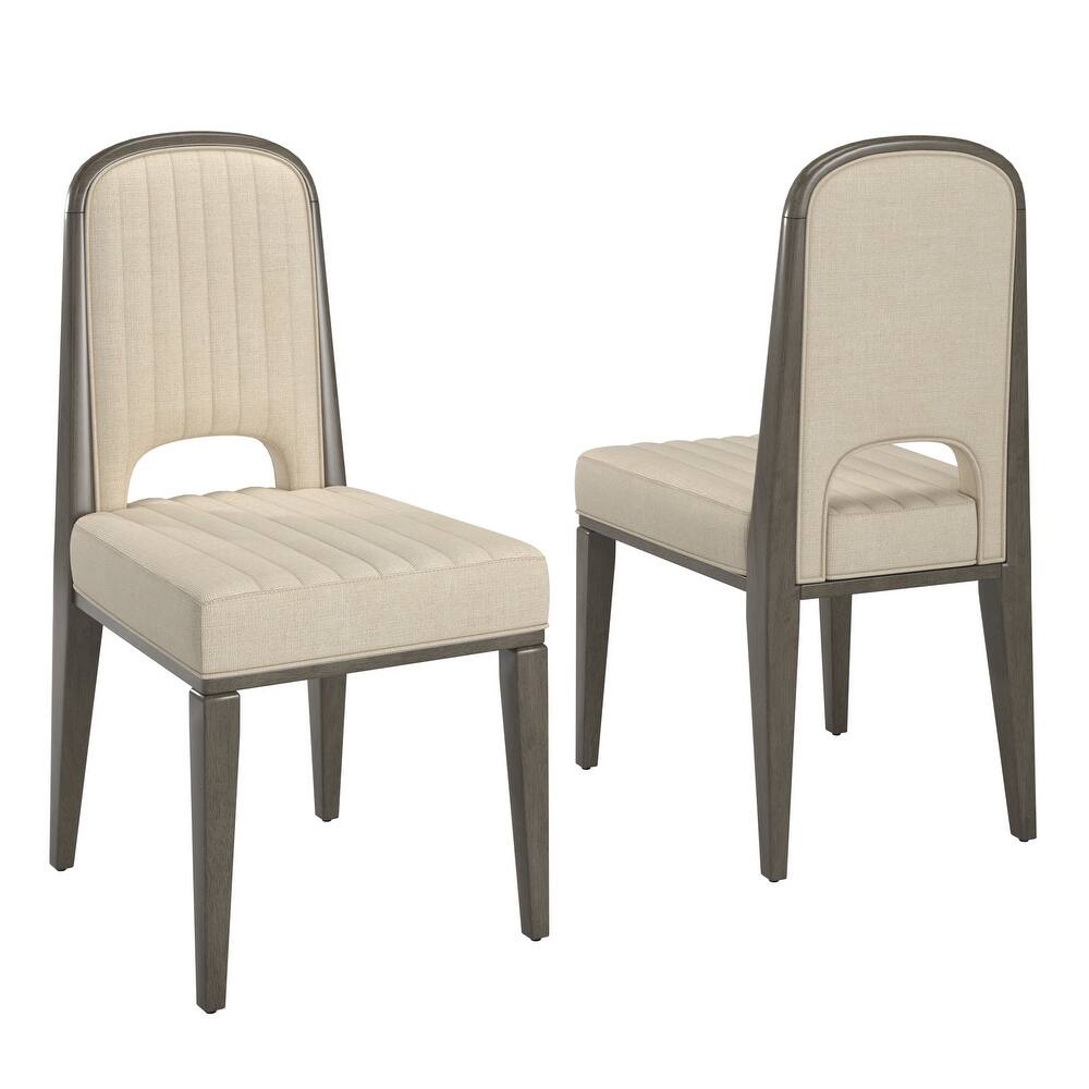 Harstad Wood Finish Cream Fabric Channel Stitching Dining Chair (Set of 2) by iNSPIRE Q Modern