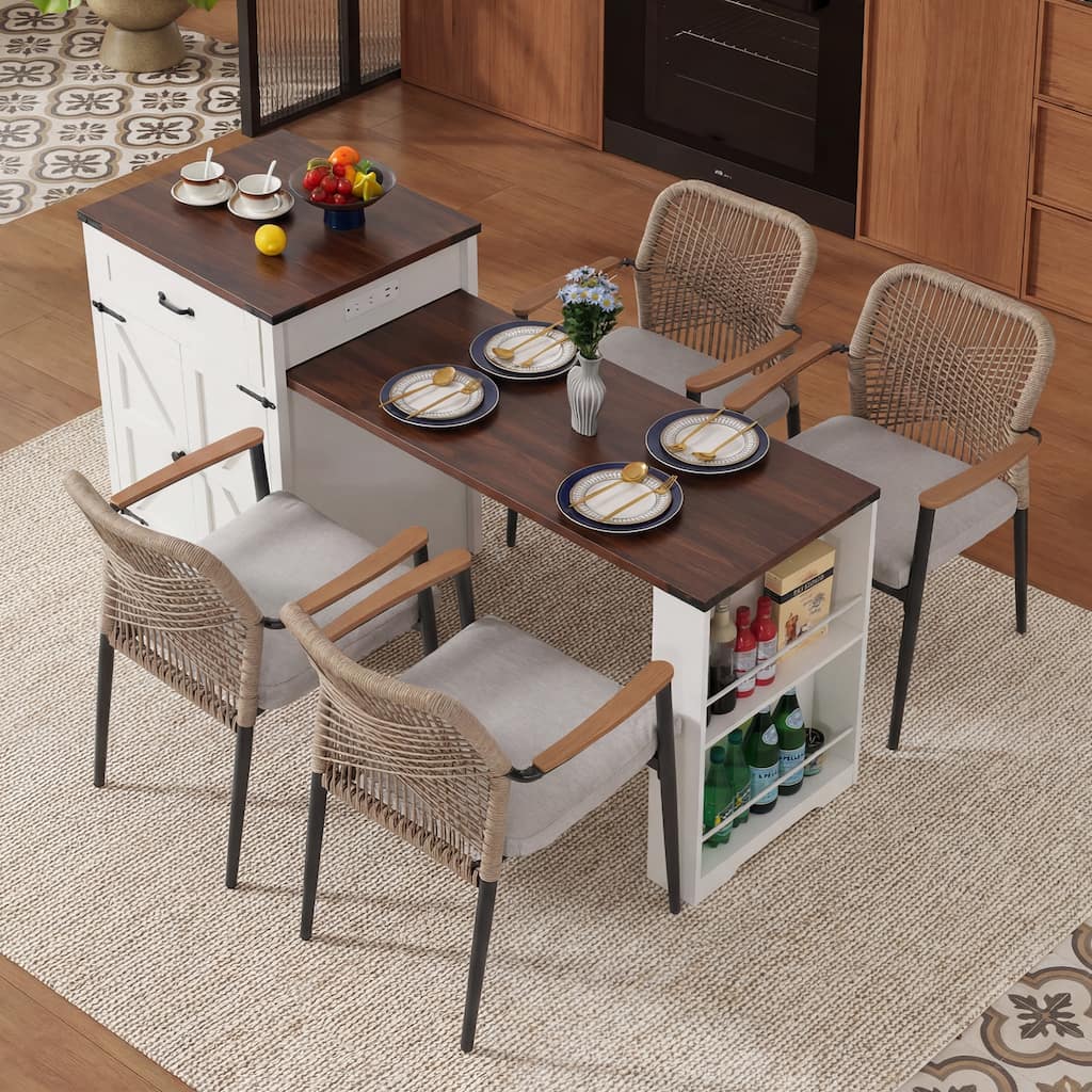 Expandable Drop-Leaf Dining Table with Storage and Built-In Power Outlet