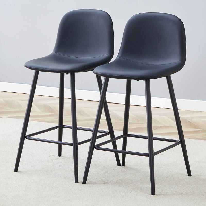 Modern PU Bar Chair Set Two Pieces with Rounded Backrest, Waterproof Cat Paw Leather, Metal Legs for Bars, Living Room
