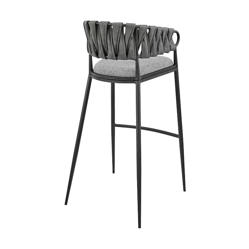 Vigona Modern Bar/Counter Stool in Black Metal with Grey Faux Leather and Fabric