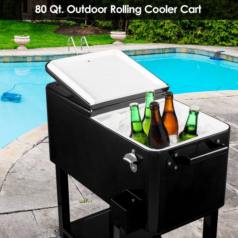Detachable 80QT Patio Cooler Wheeled with Tray