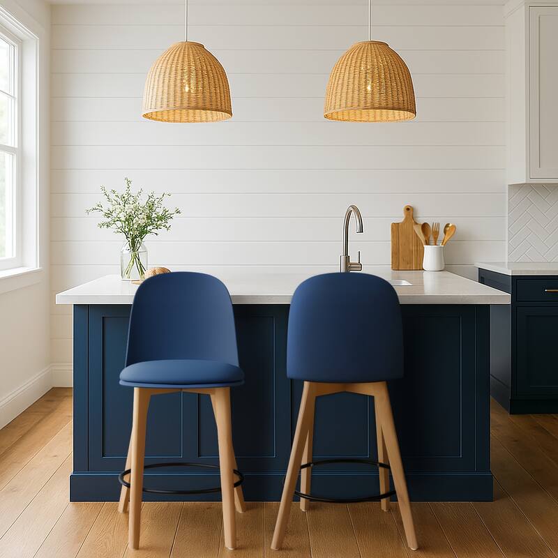 Set of 2 Designer Eiffel Chairs Counter Stools With Backs Side Molded Shell Kitchen Office Dining Dowel Bar Patio