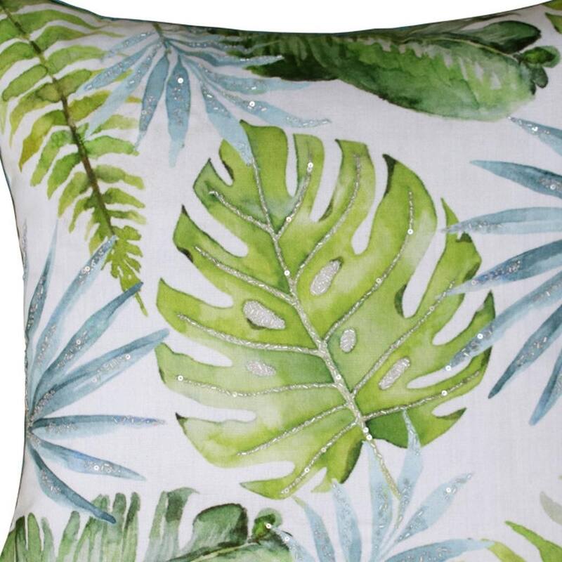 20" Green And Blue Floral Tropical Throw Pillow Cover