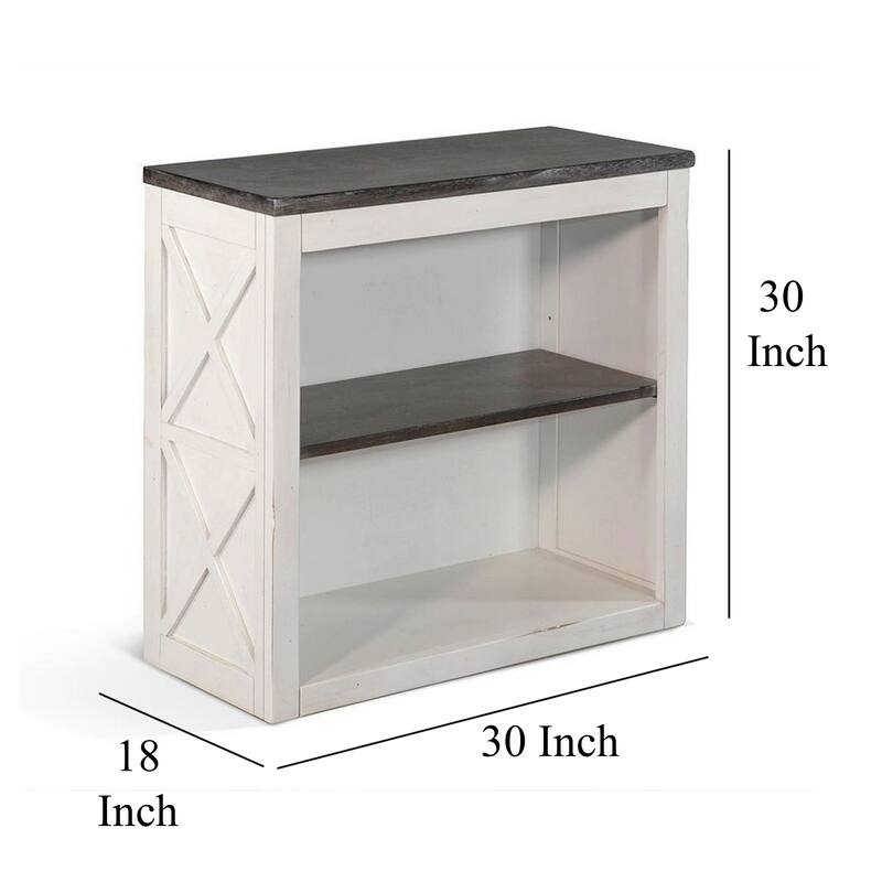 Zena 30 Inch Small Bookcase, 2 Shelves, 2 Tone in Brown, White Veneer