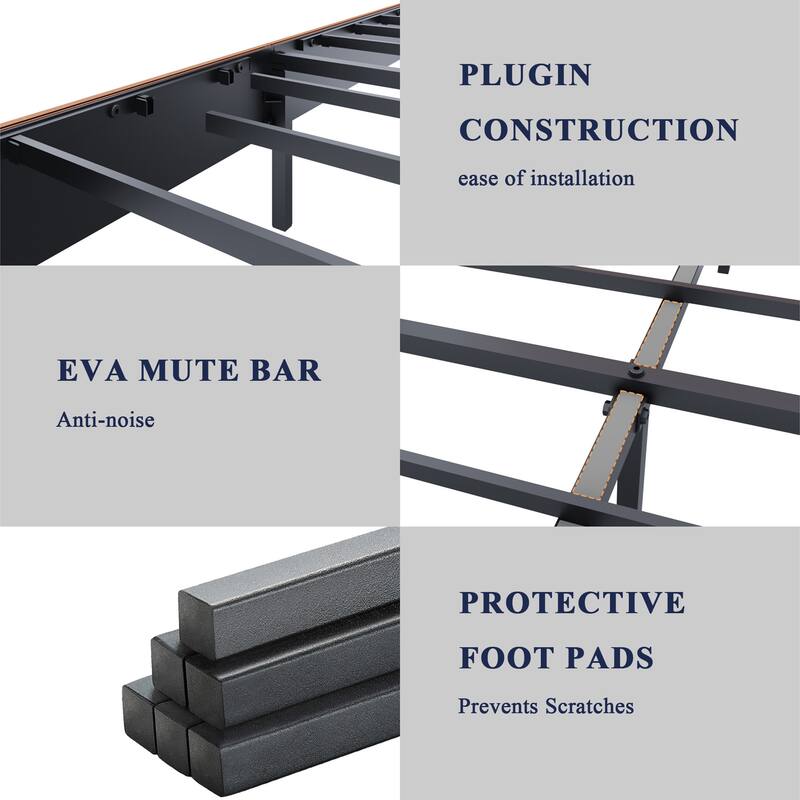 Roomfitters Metal Bed Frame, Square Platform Bed with Under-Bed Storage, Heavy Duty Mattress Foundation, Antique Brown