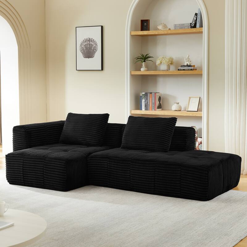 Modular Compressed Couch, Corduroy L-shaped Sectional Sofa with Chaise