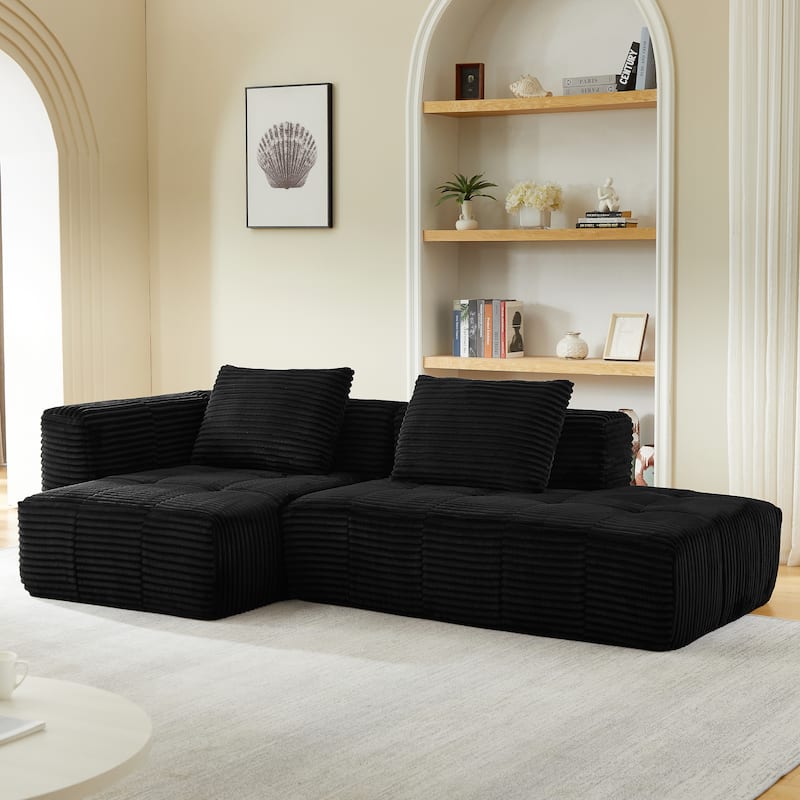Roomfitters L-Shaped Modular Sectional Sofa with Chaise Lounge, No Assembly Oversized Compressed Couch for Living Room - Black
