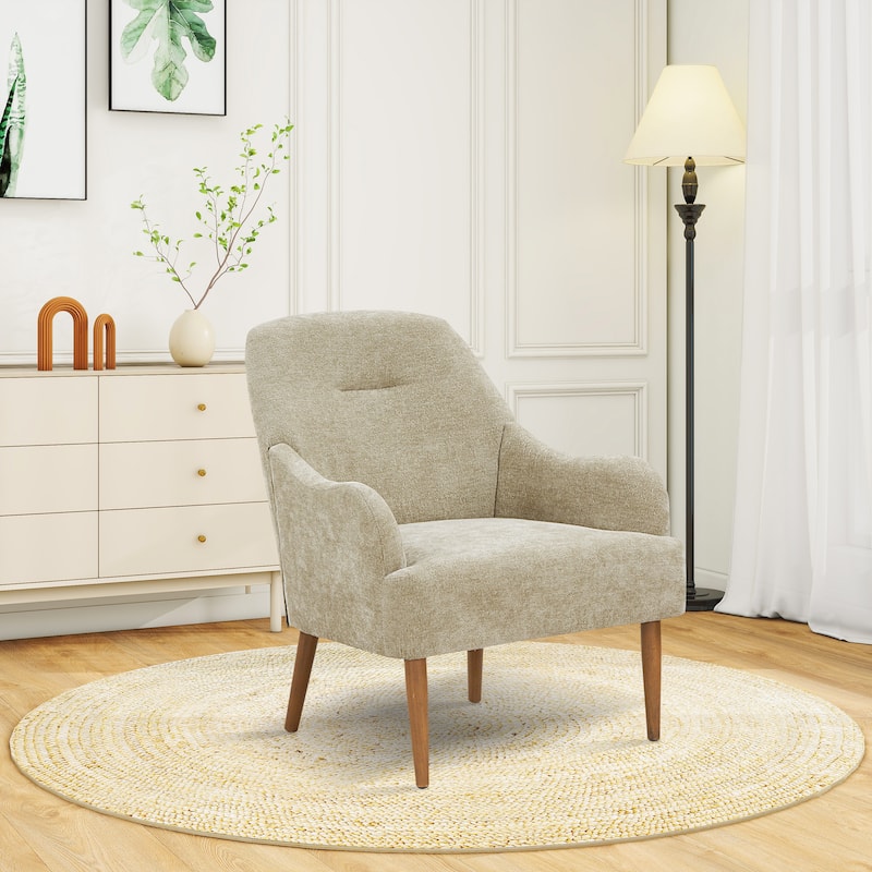 Modern Chenille Armchair Comfy Accent Chair with Wood Legs - Light Gray