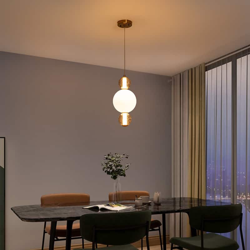 3-Light Modern Gold LED Pendant Light with White & Smoke Glass Globes - Dia.7.09-in