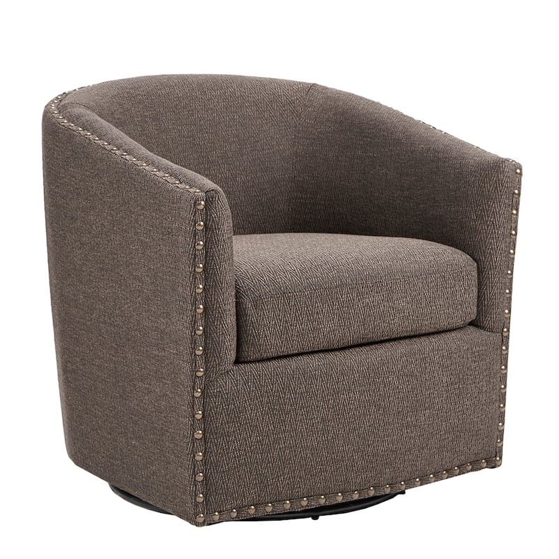 Madison Park Tyler Upholstered Swivel Barrel Chair with Nailheads