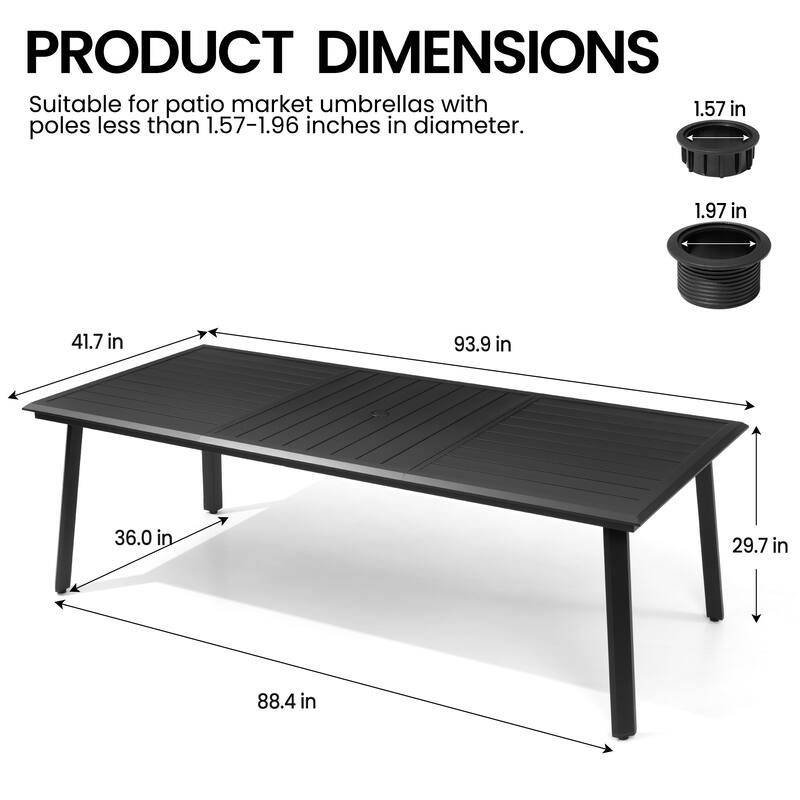 Outdoor Rectangle Aluminum Dining Table with Umbrella Hole