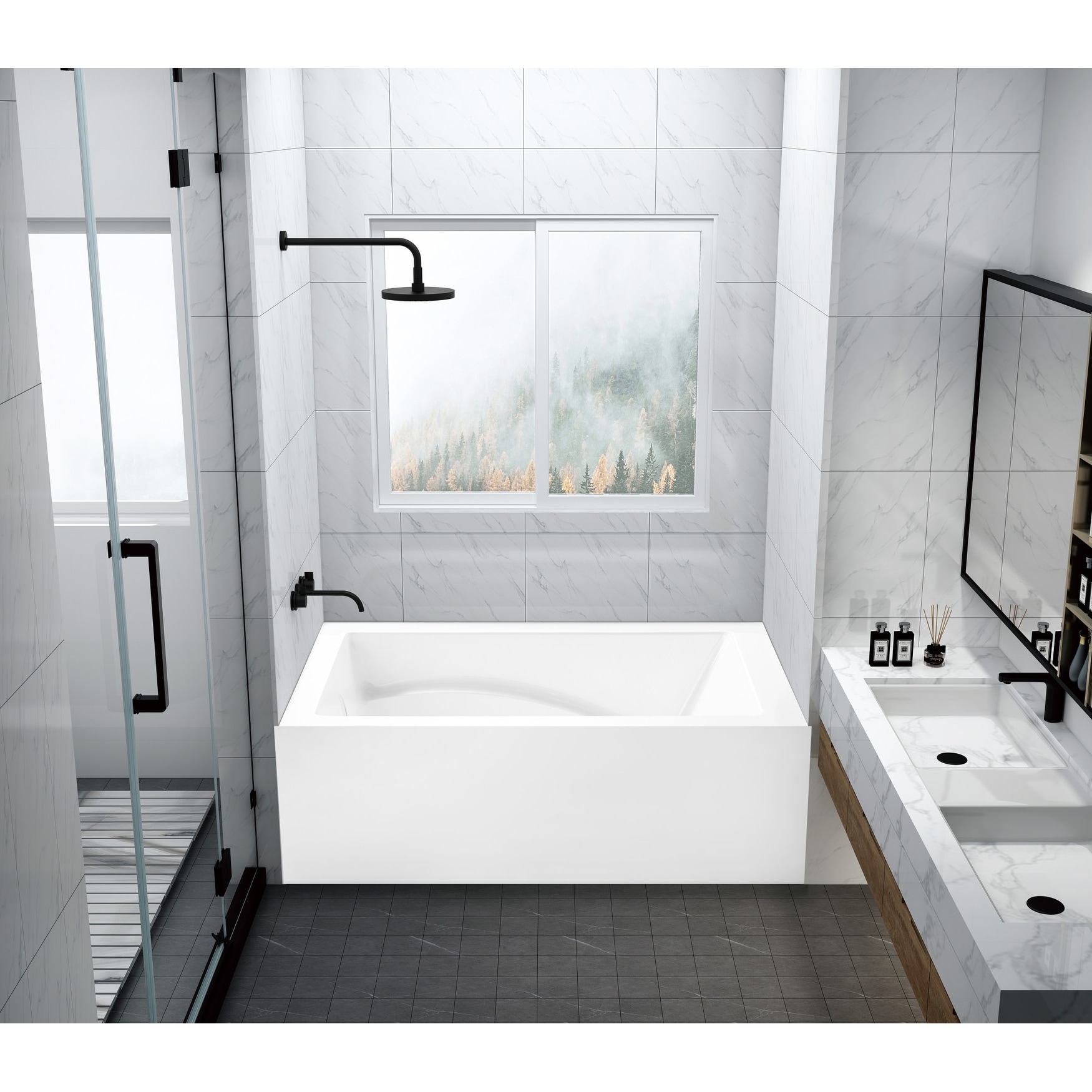 Kingston Brass Oriel 48-Inch Anti-Skid Acrylic Alcove Tub with Left Hand Drain