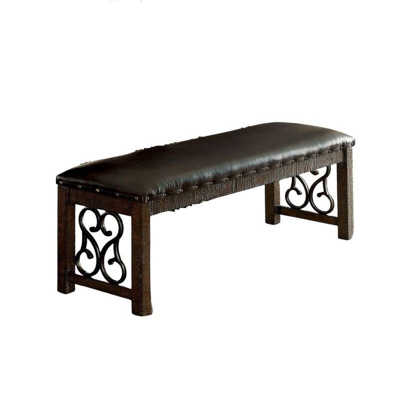 Traditional 1pc Bench Dining Room Leatherette Espresso Seat Rustic Walnut Finish Wooden Bench