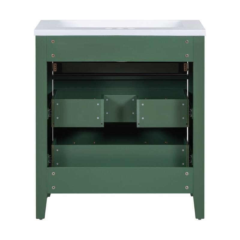 30 inch MDF Freestanding Bathroom Vanity Set in Green with Integrated Resin Sink