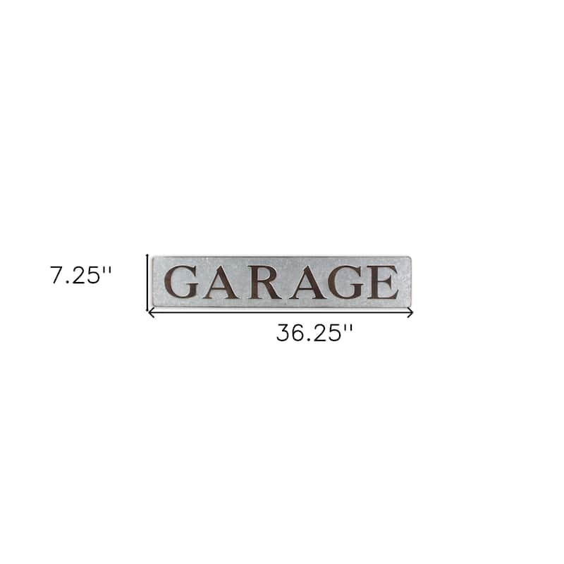 HomeRoots 7" X 36" Gray and Brown Garage Galvanized Metal Wall Decor