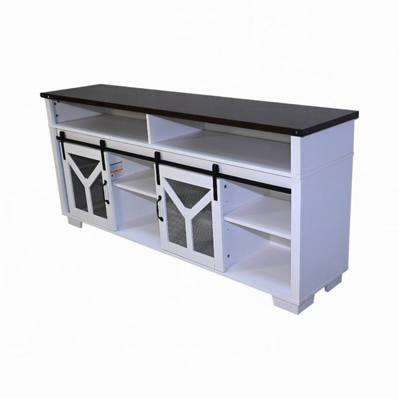 65.3" TV Stand with LED light strips and Iron mesh barn door