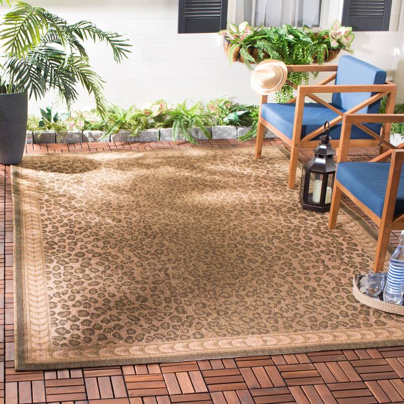 SAFAVIEH Courtyard Sanyi Indoor/ Outdoor Waterproof Patio Backyard Rug - 4' Square - Natural/Gold