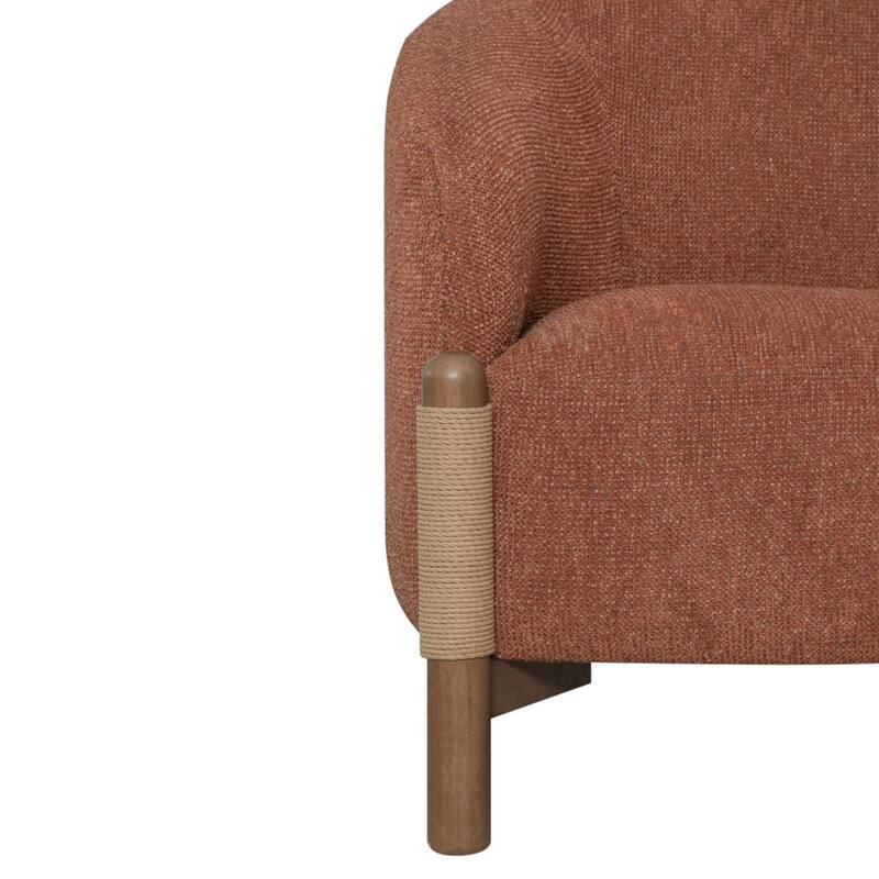 HomeRoots 30" Rust and Brown Fabric And Wood Arm Chair - 30.00 in. x 30.80 in. x 29.50 in.