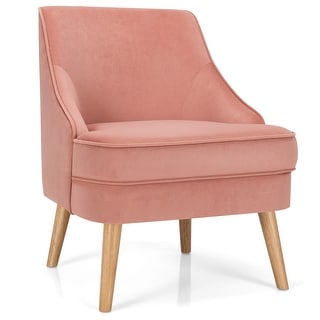 Costway Accent Chair Velvet Upholstered Single Sofa with Rubber Wood - 27'' x 25'' x 30''