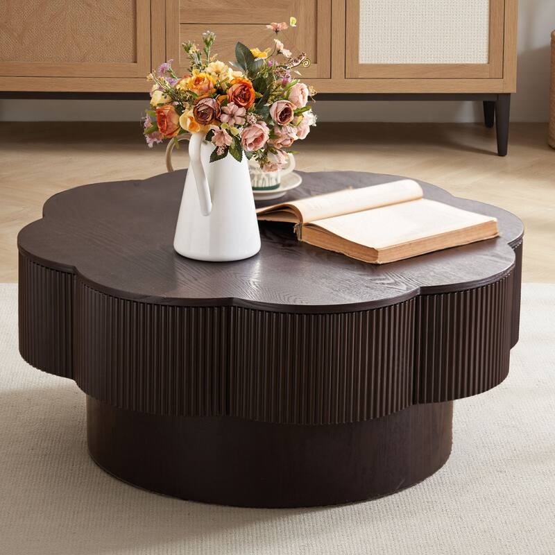 31.50" Modern Coffee Table with Storage, Flower Shaped Wood Storage Table Center Table