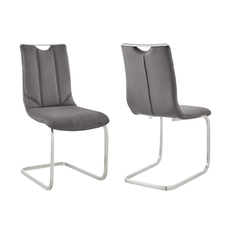 Dining Room Accent Chair in Gray Fabric and Brushed Stainless Steel Finish - Set of 2