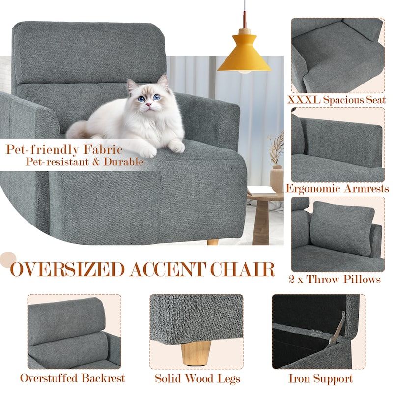 Modern Lounge Chair Oversized Chair w/Storage Ottoman, Accent Armchair Chair