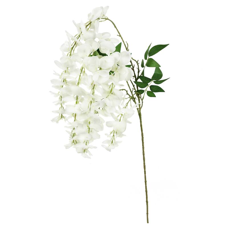 Set of 3 Cream White Artificial Japanese Wisteria Flower Stem Hanging Spray Bush 44in - 44" L x 10" W x 3" DP - 44" L x 10" W x 3" DP - Cream White
