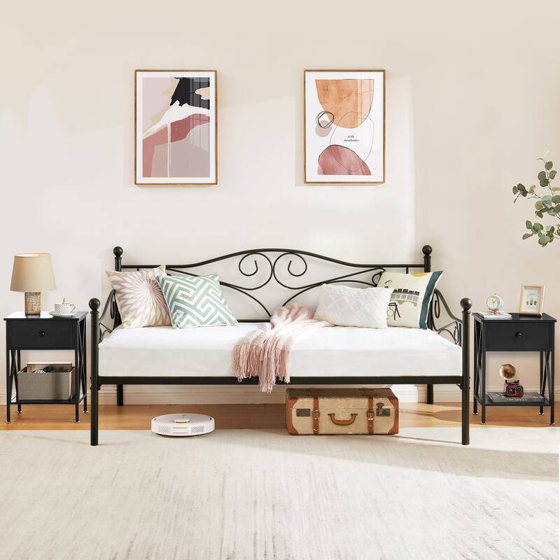 VECELO 3-Pieces Modern Bedroom Set with Black/White Nightstands, 2 Style Options