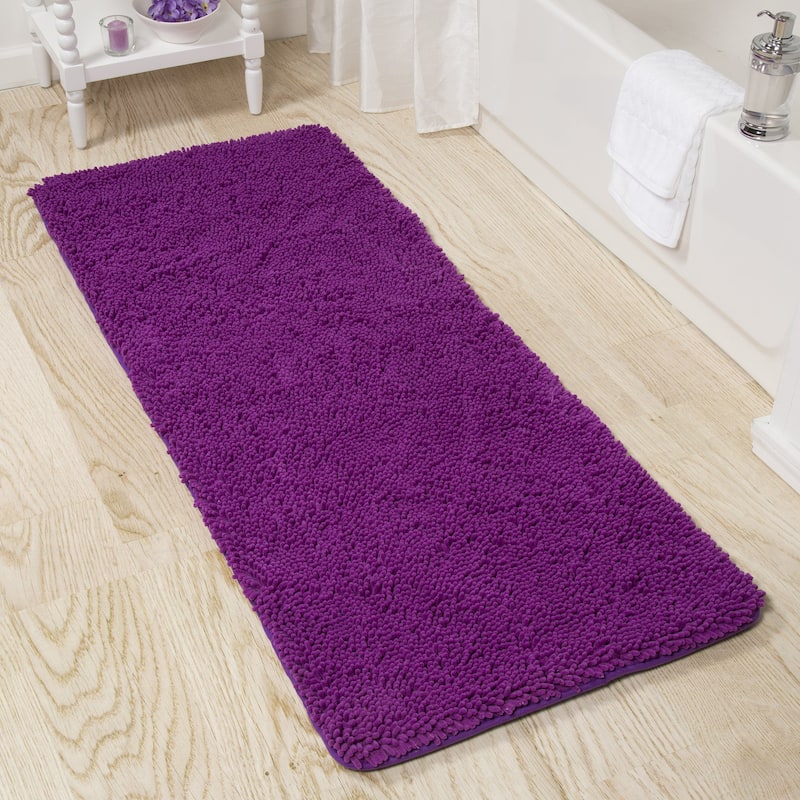 58x24-Inch Bathroom Runner with Non-Slip Backing - Absorbent High-Pile Chenille Memory Foam Bathroom Rug by Windsor Home - Purple