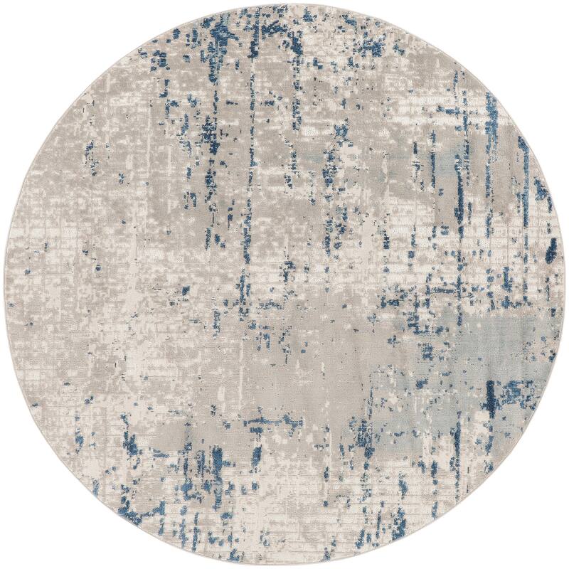 Nourison Concerto Modern Abstract Distressed Area Rug - 10' x Round - Grey/Blue/Ivory