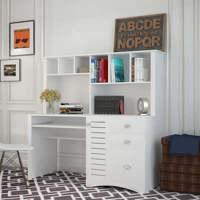 Home Office Desk Gaming Computer Desk, Hutch Desk Study Writing Table with Open Shelf & Drawers