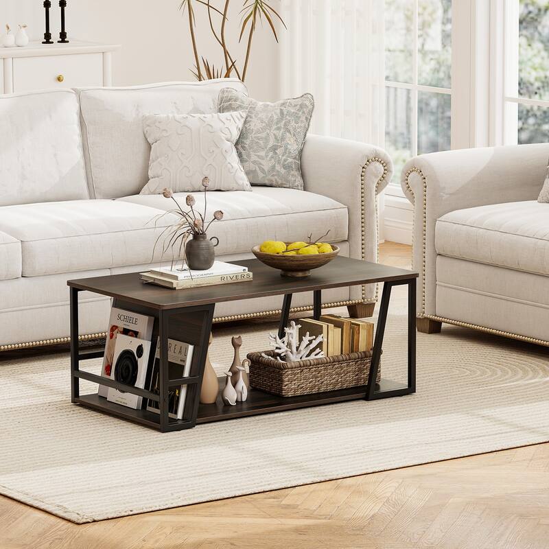 Gymax 40'' Coffee Table & 2-Tier Modern Farmhouse Center Table