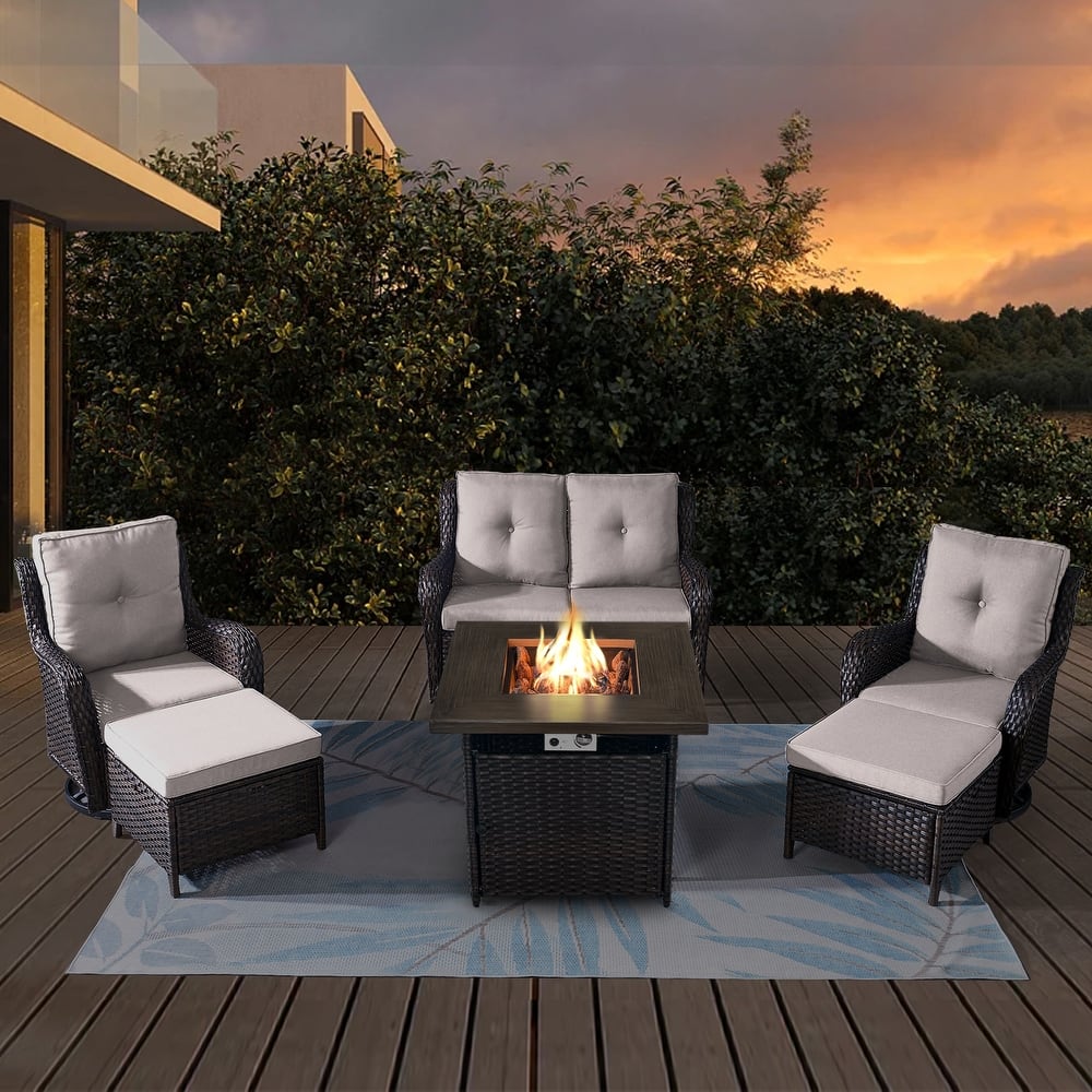 Patio Loveseat Sofa with Swivel Chair Ottoman Table