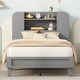preview thumbnail 2 of 7, Grey Platform Bed, Bookshelf Headboard, Space-Saving Design, Sturdy Construction