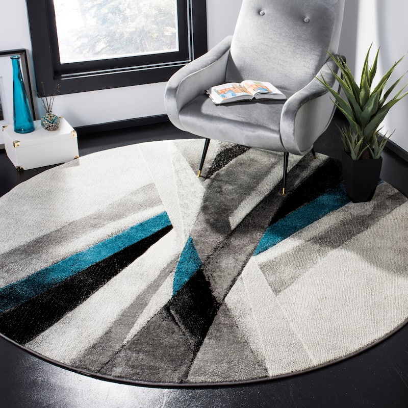SAFAVIEH Hollywood Takae Mid-Century Modern Abstract Rug - 6'7" Round - Grey/Teal