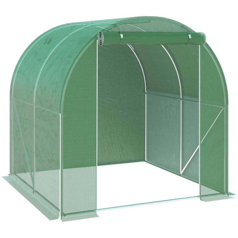 Outsunny 7' x 7' x 7' Tunnel Greenhouse Outdoor Walk-In Hot House with Roll-up Windows and Zippered Door, Green