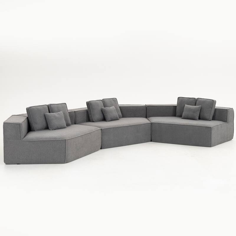 181"Extra Large Multi-Seat Modular Sofa with Teddy Sherpa Fabric,Includes 9 Soft Pillows