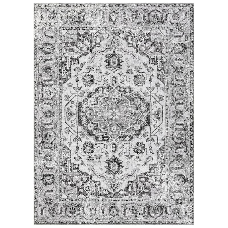 Vintage Medallion Area Rug Washable Rug Indoor Non-Slip Low Pile Throw Rug for Living Room Bedroom