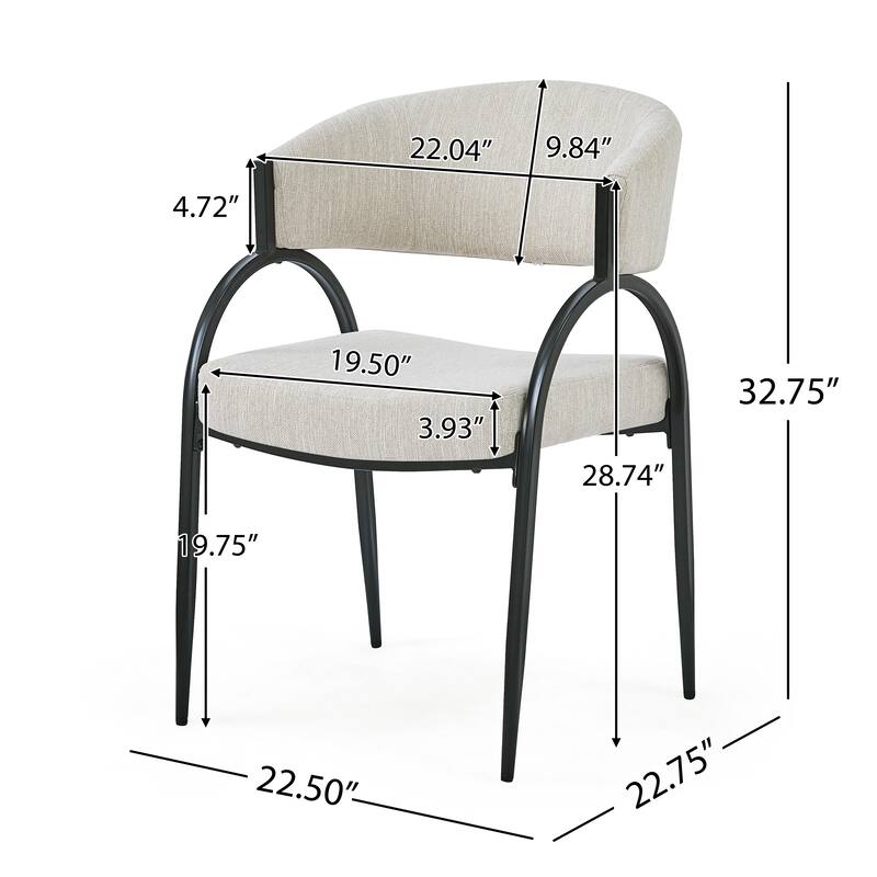 Upholstered Dining Chairs with Curved Backrest, Arm Chair Kitchen Dining Chairs with sturdy Metal Legs, Set of 2