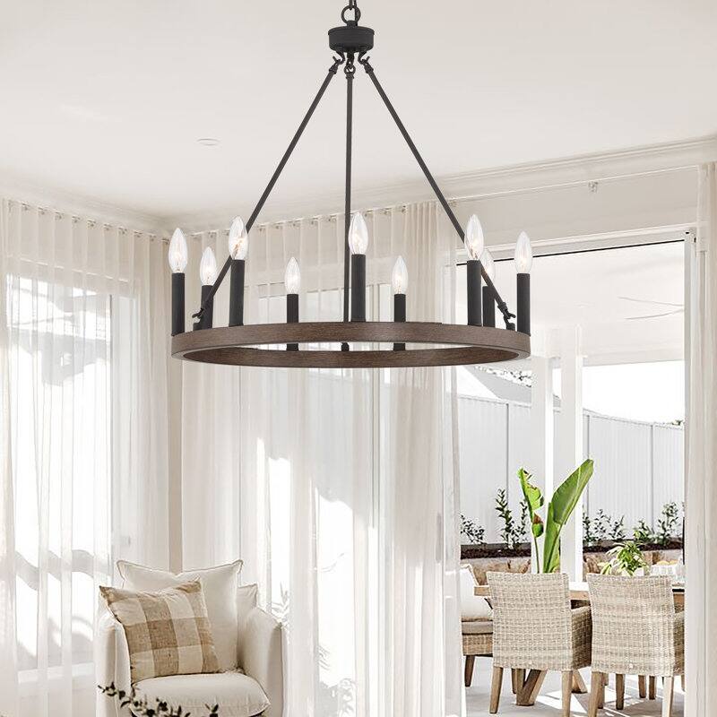 Acroma Adriana 9-Light Dining Room Steel Dimmable Wagon Wheel Chandelier