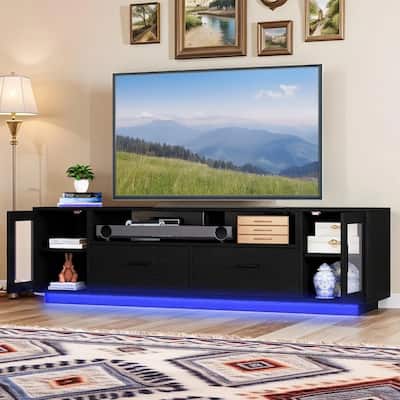 TV Stand for 50 to 70 Inch TV W/ Power Outlet & Led Lights Black - 62 inches
