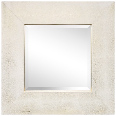 Gold on White Metallic Shagreen Leather Framed Beveled Mirror - 30" x 30"