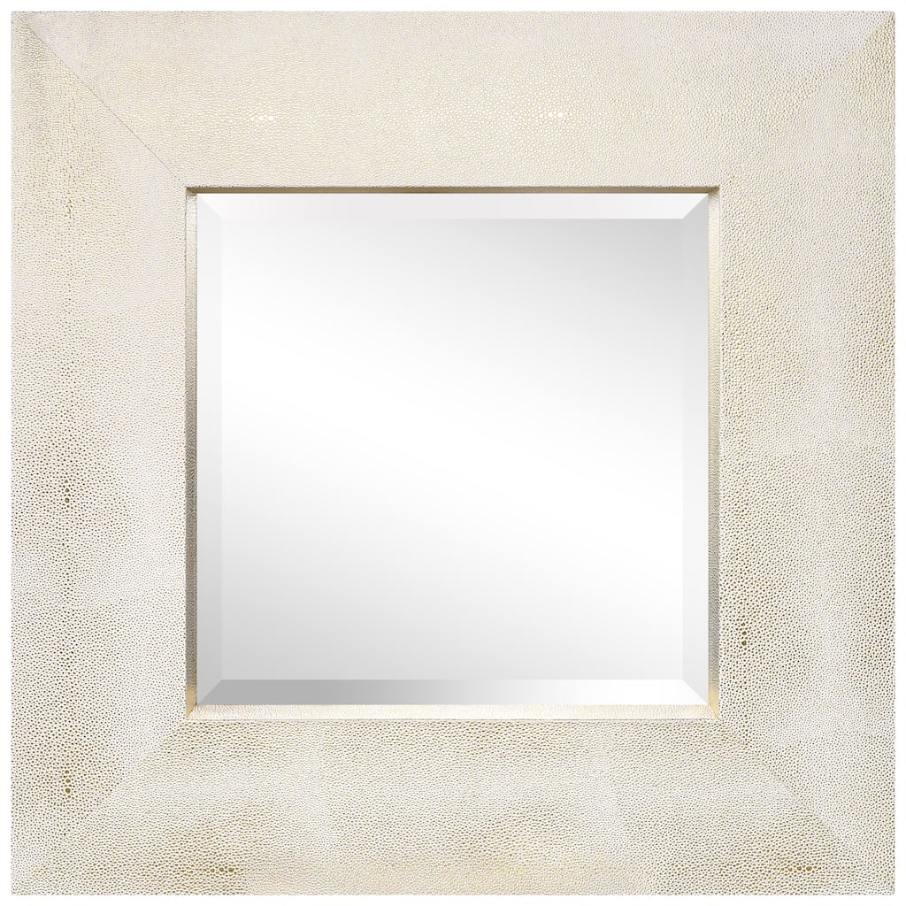 Gold on White Metallic Shagreen Leather Framed Beveled Mirror - 30" x 30"