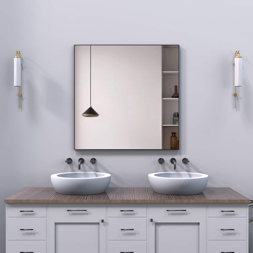 36X36" Oversized Modern Rectangle Bathroom Mirror with Balck Frame Decorative Large Wall Mirrors - Black